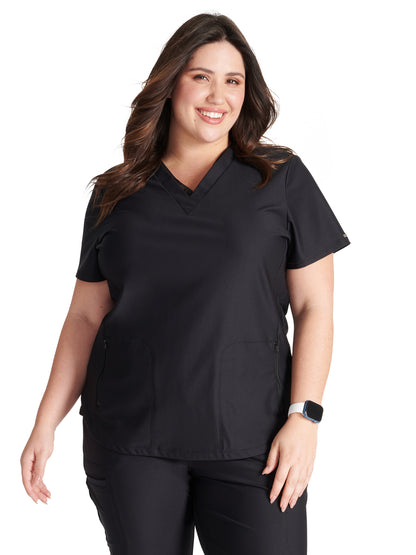 Women's 2-Pocket Contemporary V-Neck Top - CK843 - Black