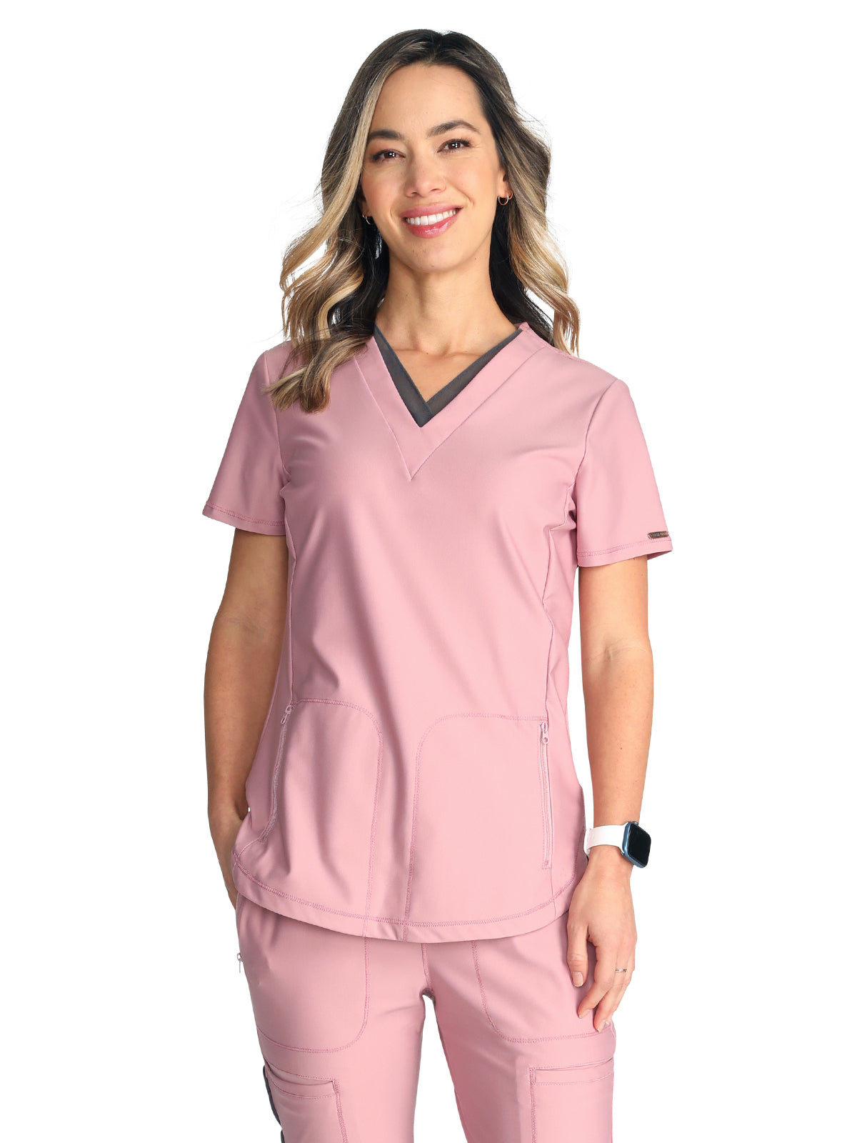 Women's 2-Pocket Contemporary V-Neck Scrub Top - CK843 - Mauve Orchid