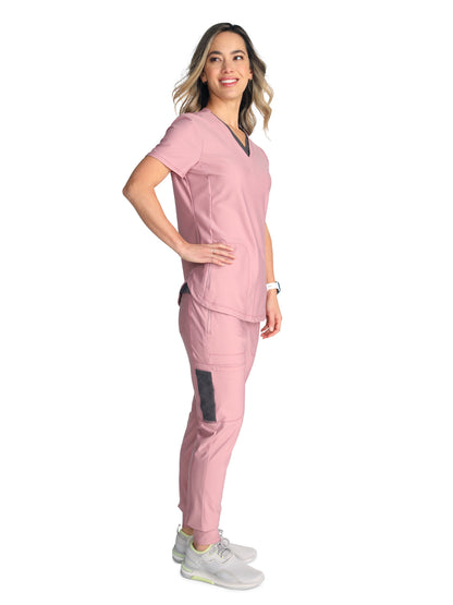 Women's 2-Pocket Contemporary V-Neck Scrub Top - CK843 - Mauve Orchid