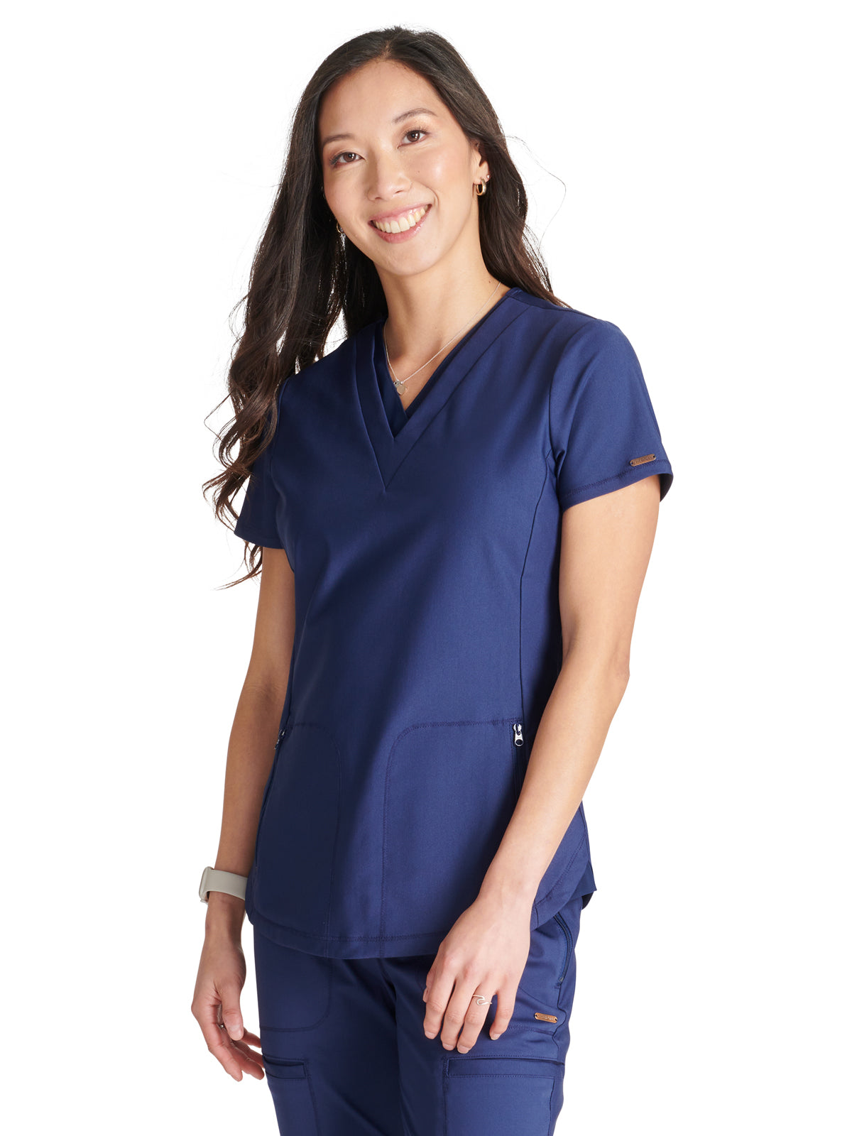 Women's 2-Pocket Contemporary V-Neck Scrub Top - CK843 - Navy