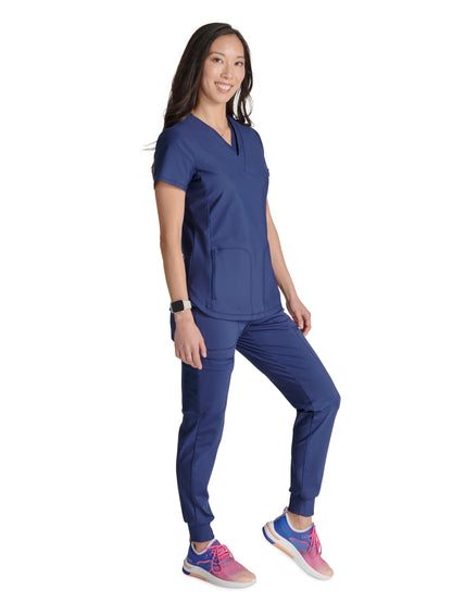 Women's 2-Pocket Contemporary V-Neck Scrub Top - CK843 - Navy