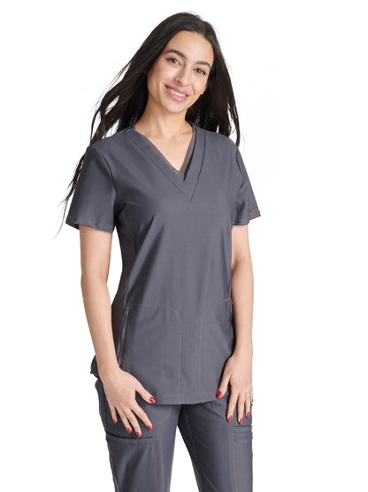 Women's 2-Pocket Contemporary V-Neck Scrub Top - CK843 - Pewter