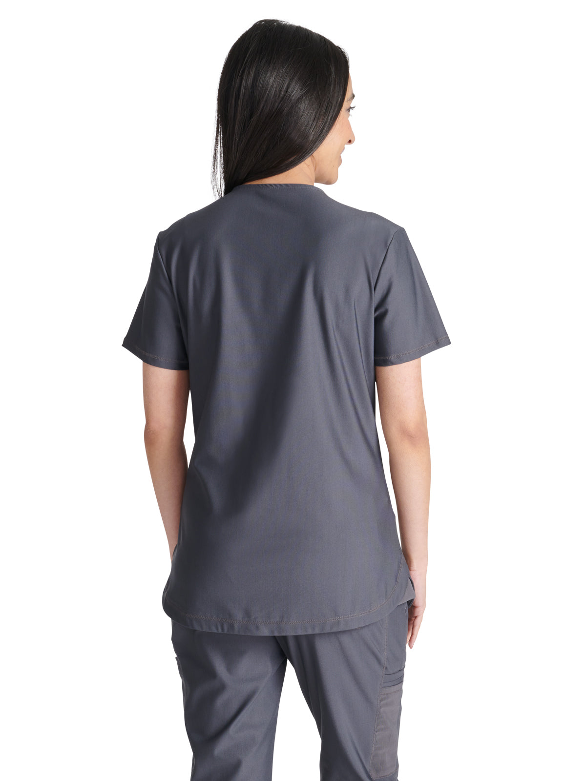 Women's 2-Pocket Contemporary V-Neck Scrub Top - CK843 - Pewter