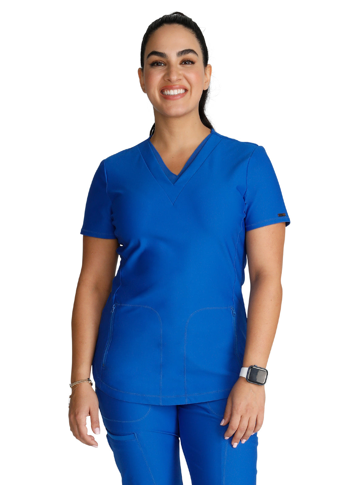 Women's 2-Pocket Contemporary V-Neck Scrub Top - CK843 - Royal