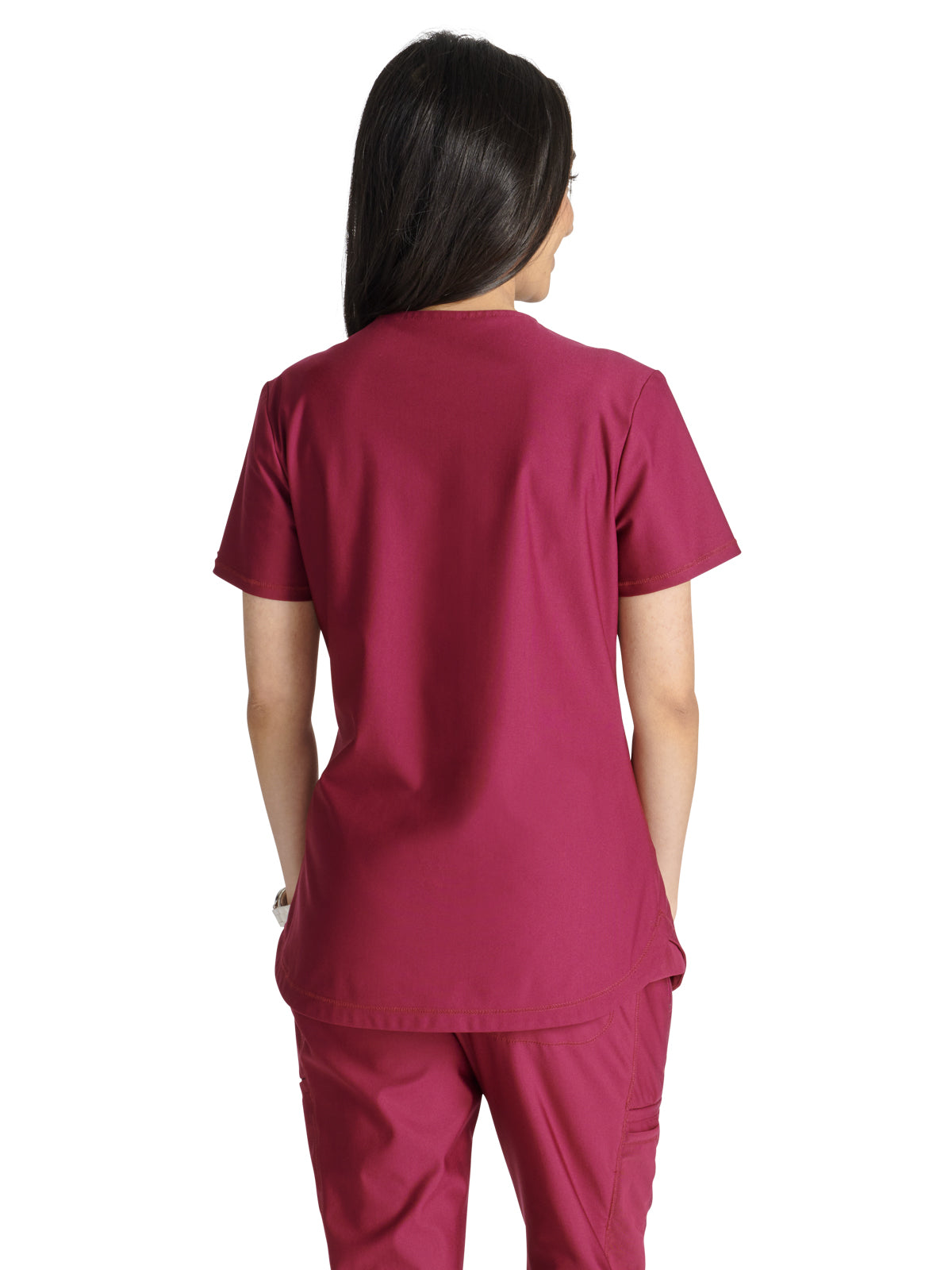 Women's 2-Pocket Contemporary V-Neck Scrub Top - CK843 - Wine