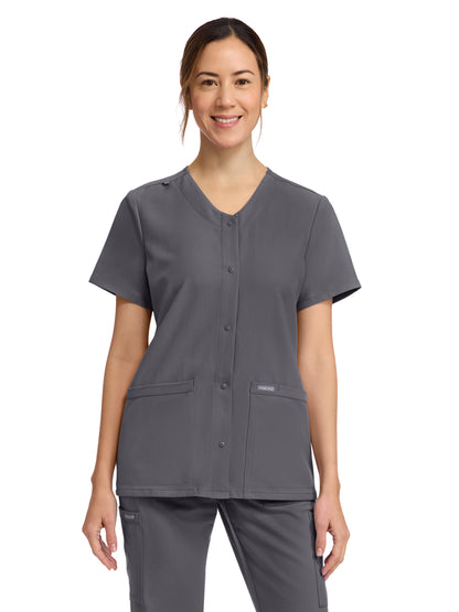 Women's 2-Pocket Snap-Front Top - CK844A - Pewter