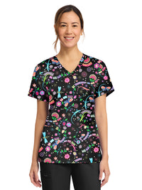 Women's 2-Pocket Print V-Neck Scrub Top - CK856 - Celebrate You