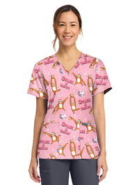 Women's 2-Pocket Print V-Neck Scrub Top - CK856 - Crust A Move