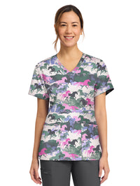 Women's 2-Pocket Print V-Neck Scrub Top - CK856 - Horse Play