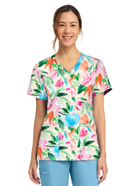 Women's 2-Pocket Print V-Neck Scrub Top - CK856 - Painterly Floral