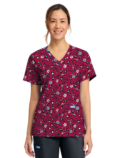 Women's 2-Pocket Print V-Neck Scrub Top - CK856 - Wild Ditsy