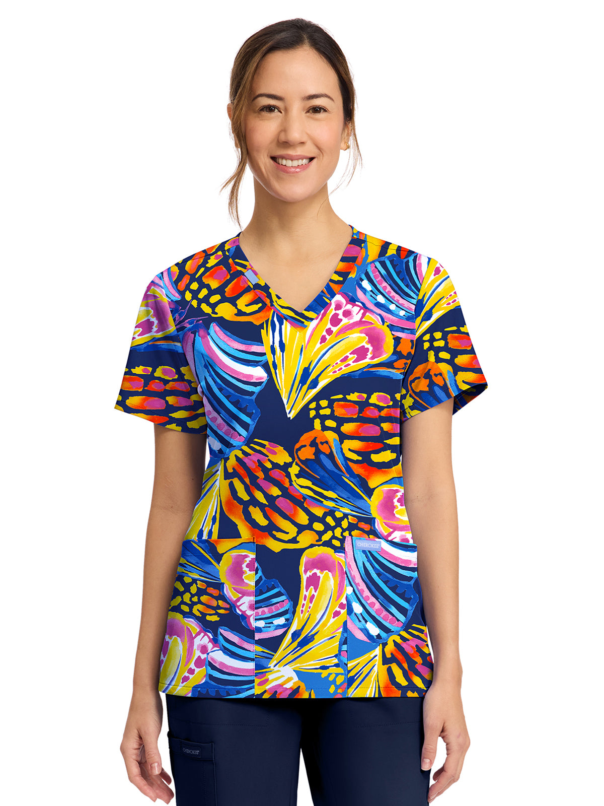 Women's 2-Pocket Print V-Neck Scrub Top - CK856 - Winging It