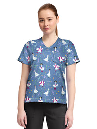 Women's 1-Pocket Print High-Low V-Neck Scrub Top - CK857 - Silly Goose