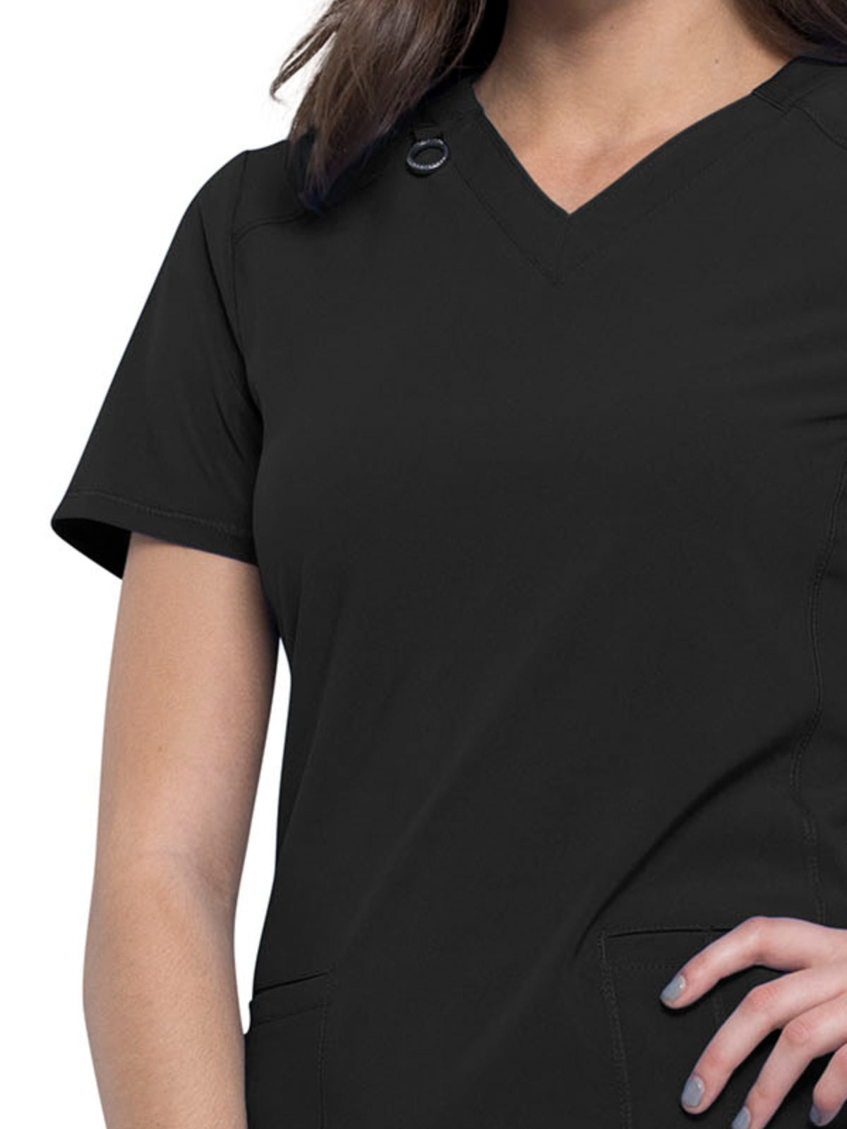 Women's 2-Pocket V-Neck Scrub Top - CK865A - Black