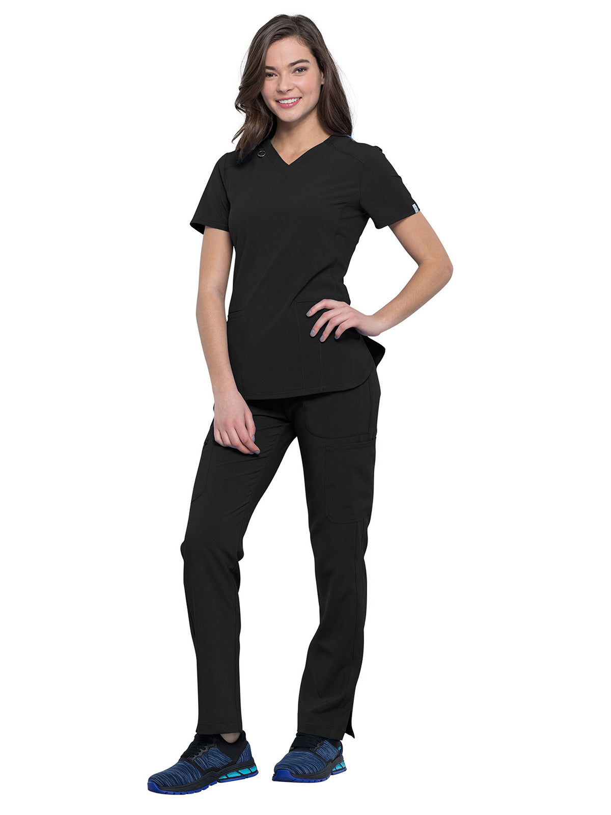 Women's 2-Pocket V-Neck Scrub Top - CK865A - Black