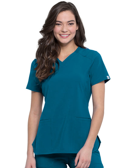 Women's 2-Pocket V-Neck Scrub Top - CK865A - Caribbean Blue