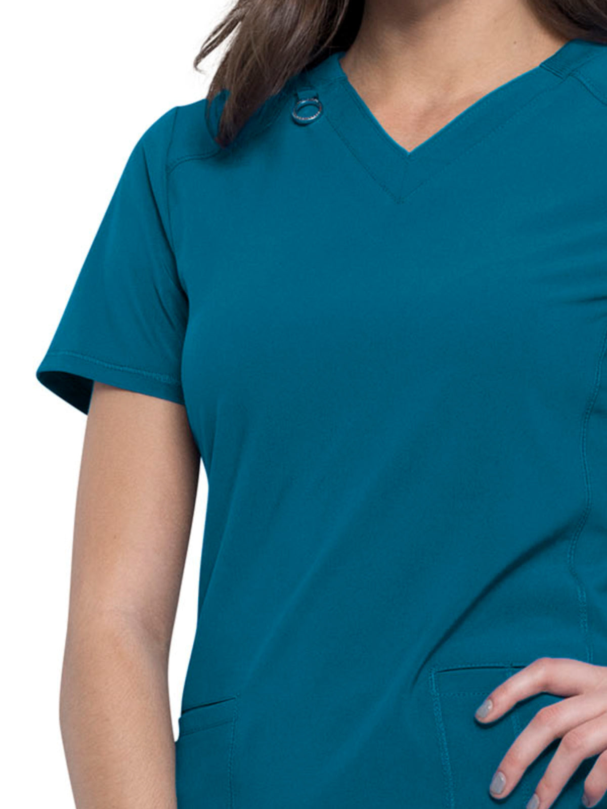 Women's 2-Pocket V-Neck Scrub Top - CK865A - Caribbean Blue