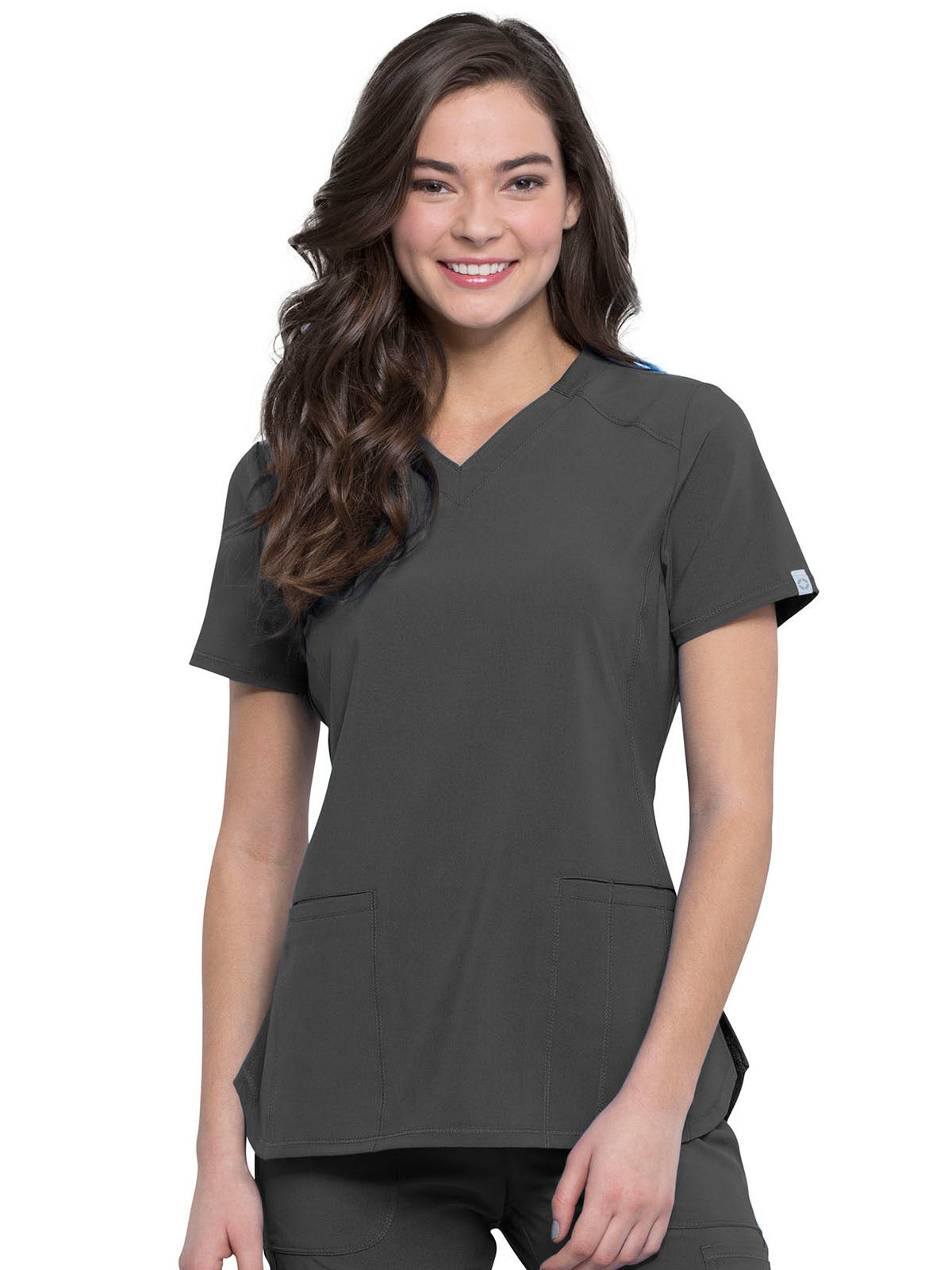Women's 2-Pocket V-Neck Top - CK865A - Pewter