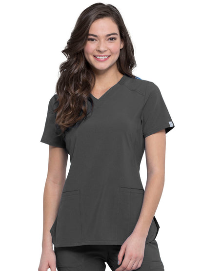 Women's 2-Pocket V-Neck Top - CK865A - Pewter