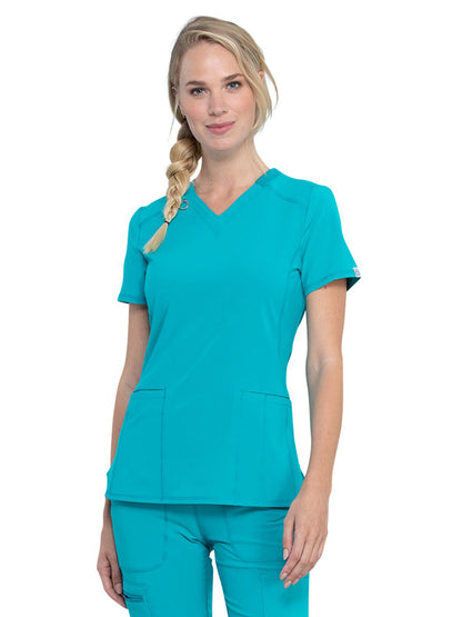 Women's 2-Pocket V-Neck Scrub Top - CK865A - Teal Blue