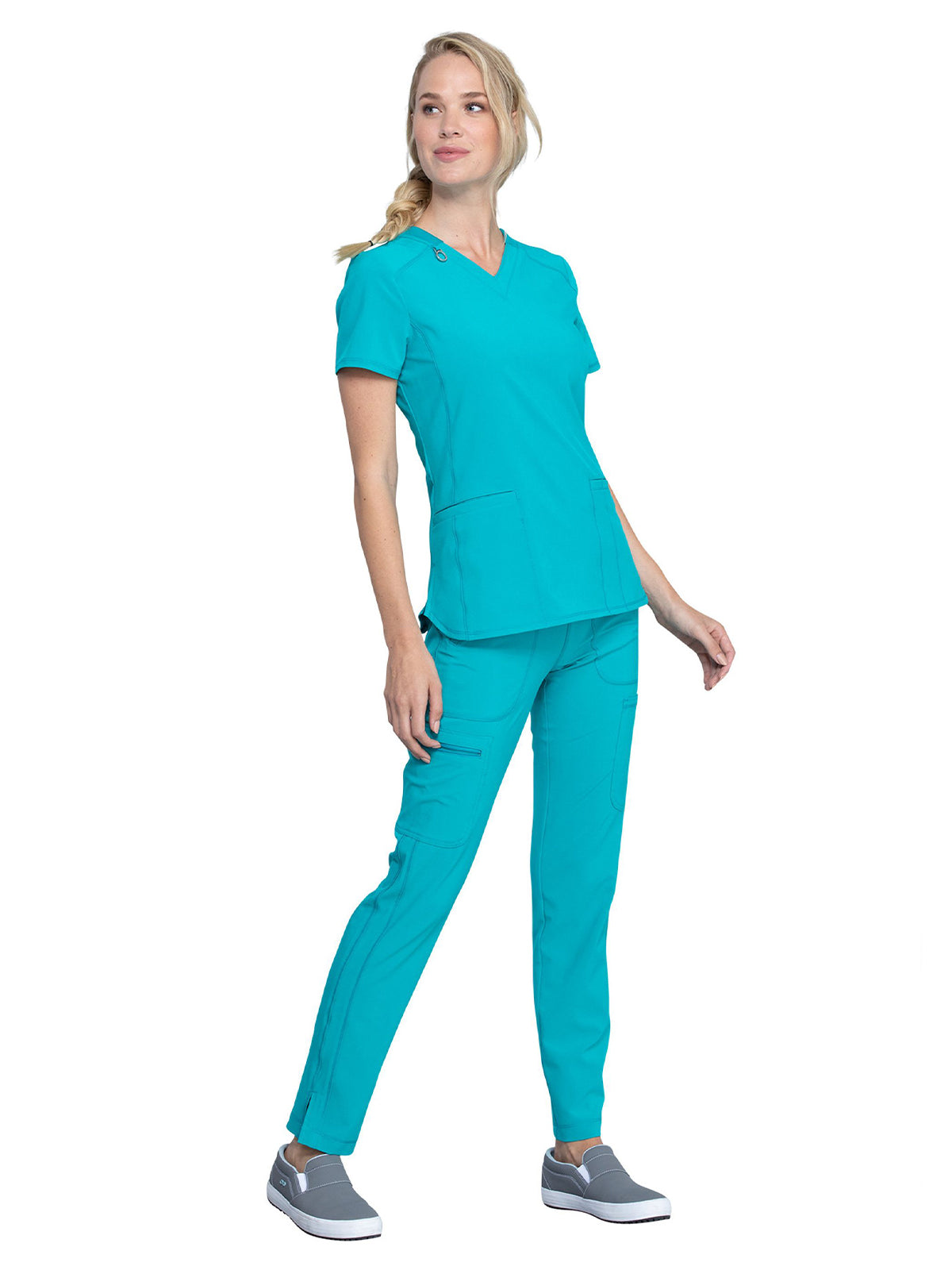 Women's 2-Pocket V-Neck Scrub Top - CK865A - Teal Blue