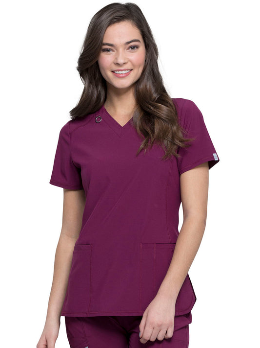 Women's 2-Pocket V-Neck Scrub Top - CK865A - Wine