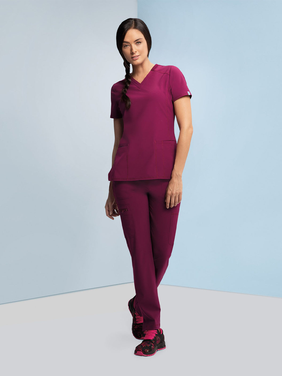 Women's 2-Pocket V-Neck Scrub Top - CK865A - Wine