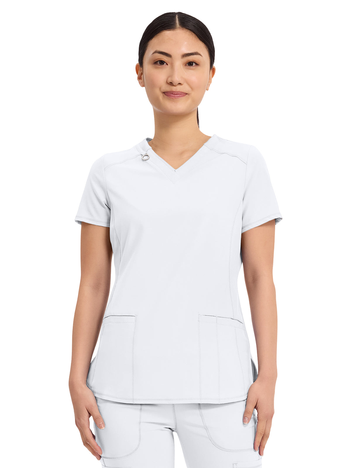 Women's 2-Pocket V-Neck Top - CK865A - White
