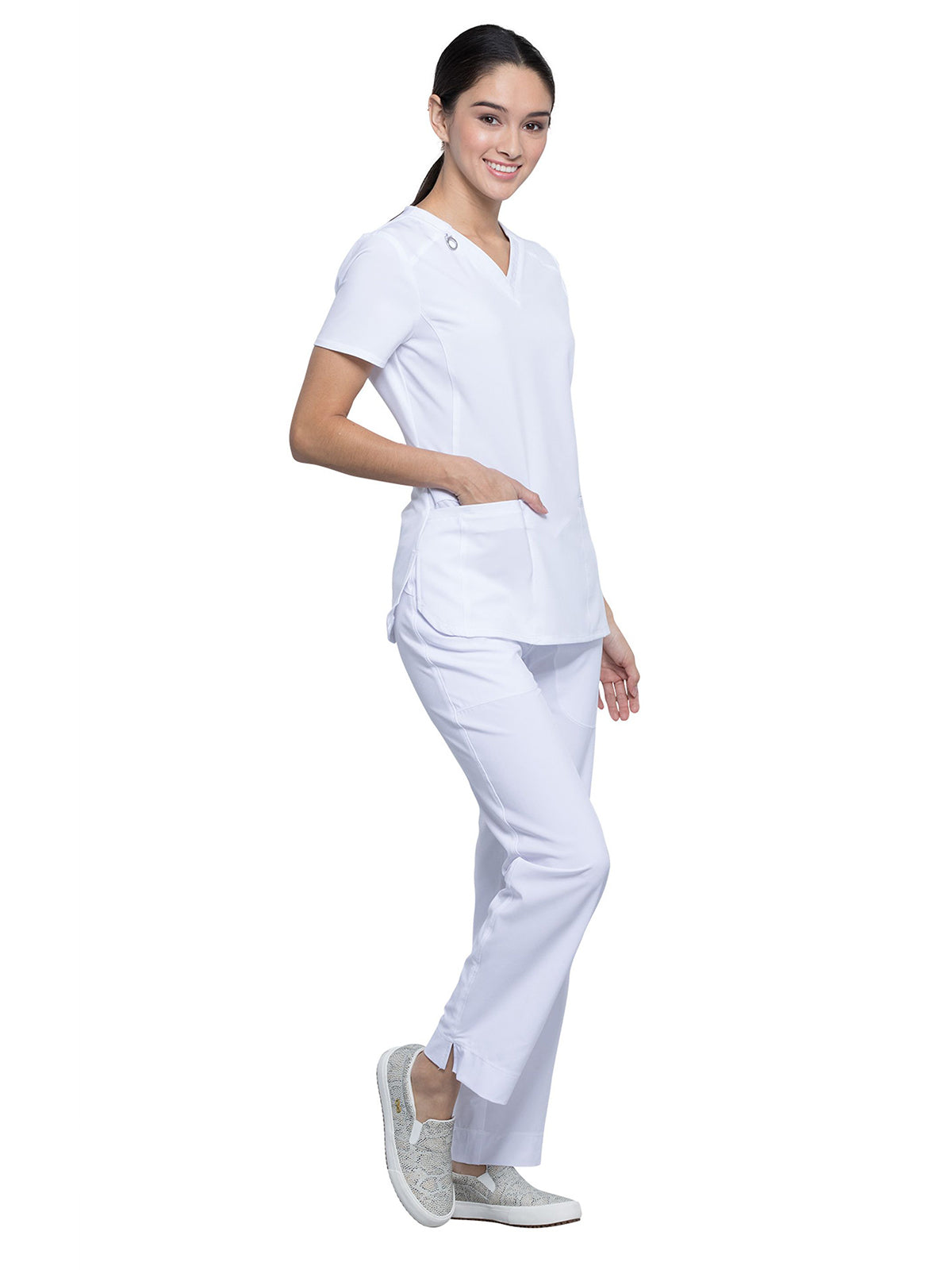 Women's 2-Pocket V-Neck Scrub Top - CK865A - White