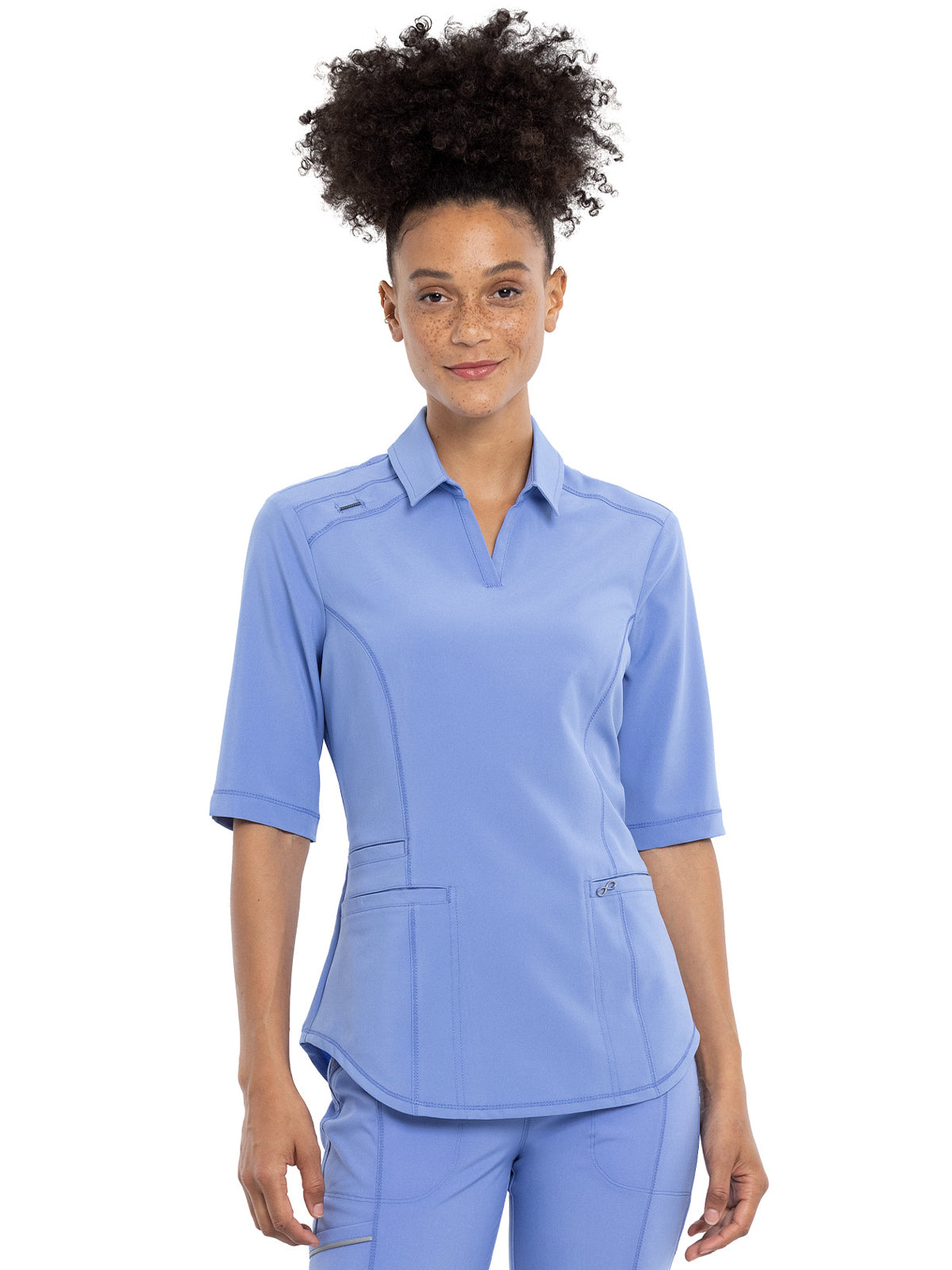 Women's Elbow Length Sleeved 3 Pocket Polo Shirt - CK872A - Ciel