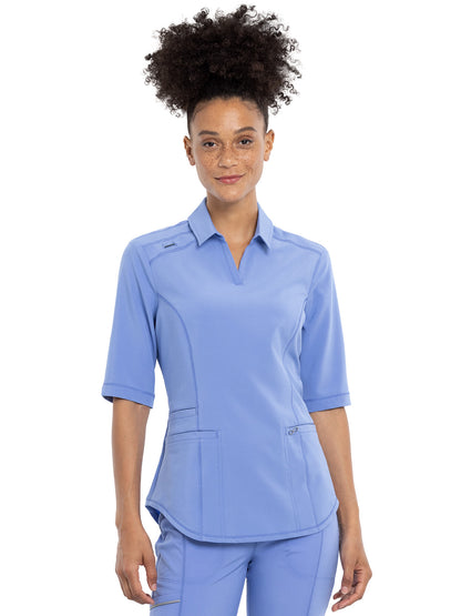 Women's Elbow Length Sleeved 3 Pocket Polo Shirt - CK872A - Ciel