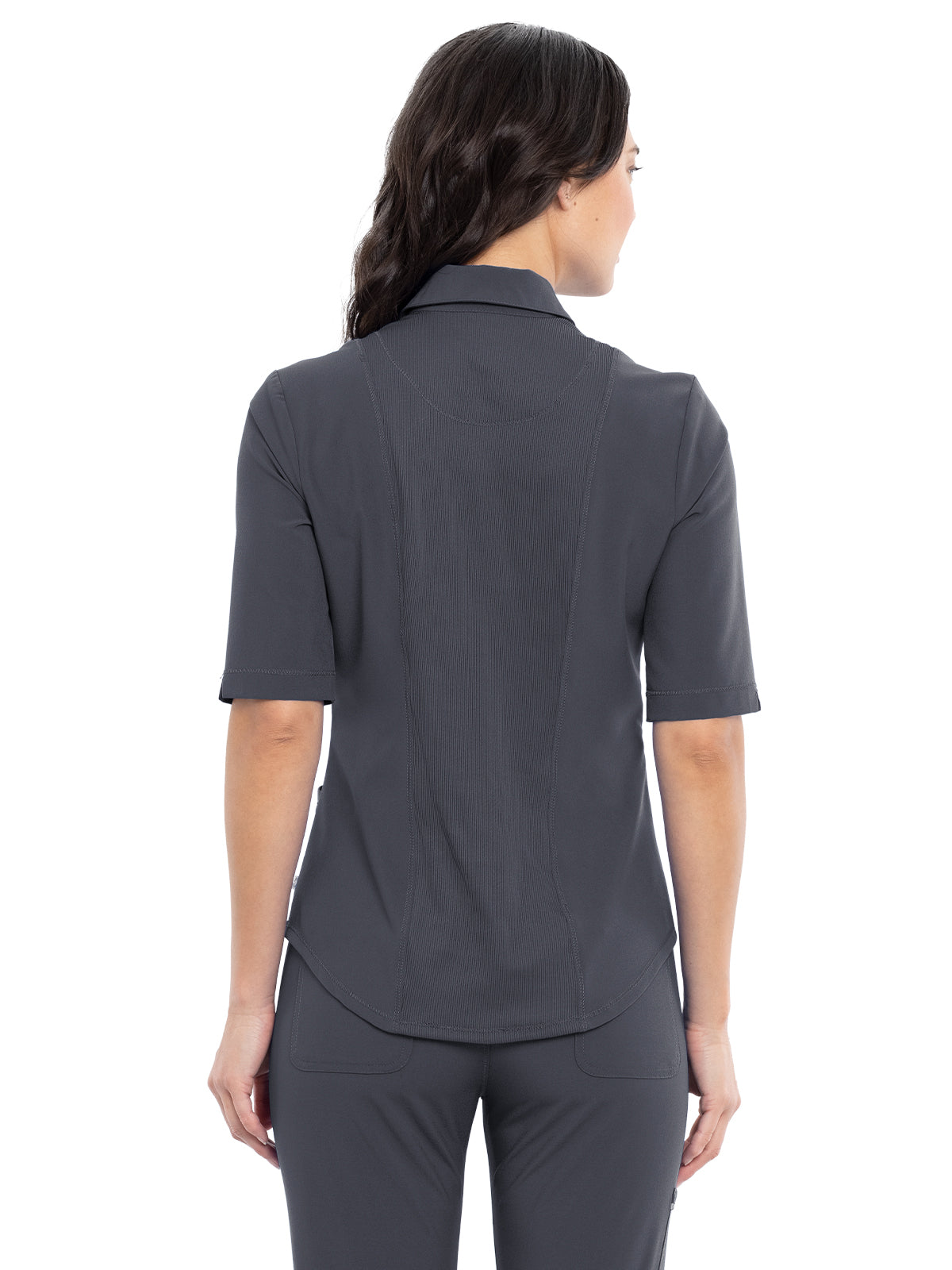 Women's Elbow Length Sleeved 3 Pocket Polo Shirt - CK872A - Pewter