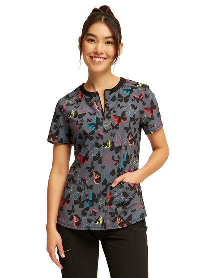 Women's 3-Pocket Round Neck Print Top - CK880 - Brilliant Butterflies