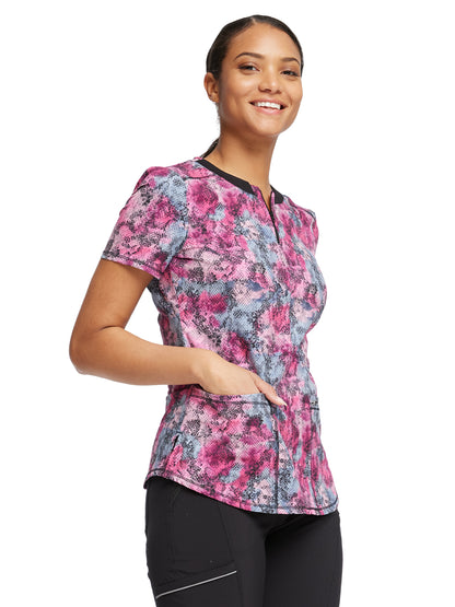 Women's 3-Pocket Round Neck Print Top - CK880 - Hiss Or Miss