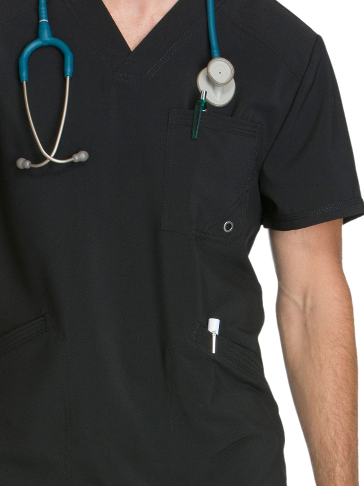 Men's Three-Pocket V-Neck Scrub Top - CK900A - Black