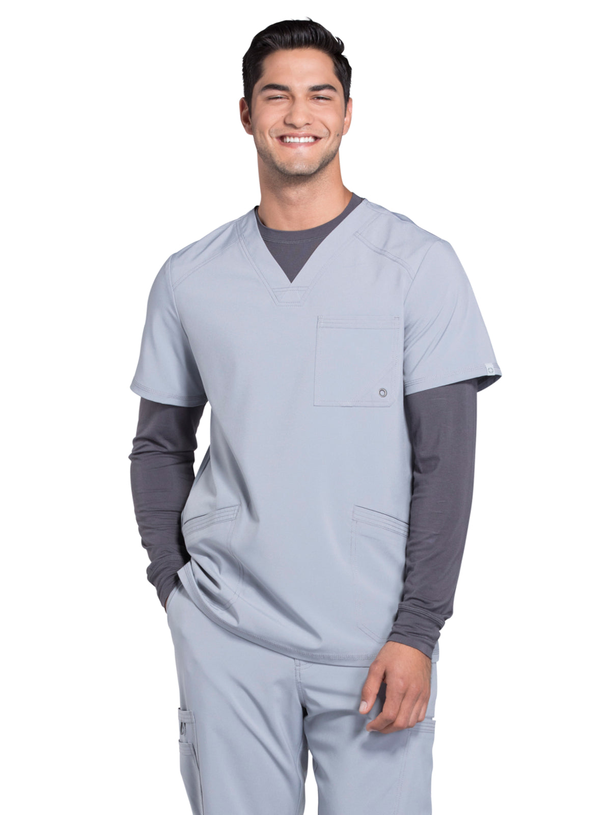 Men's Three-Pocket V-Neck Scrub Top - CK900A - Grey