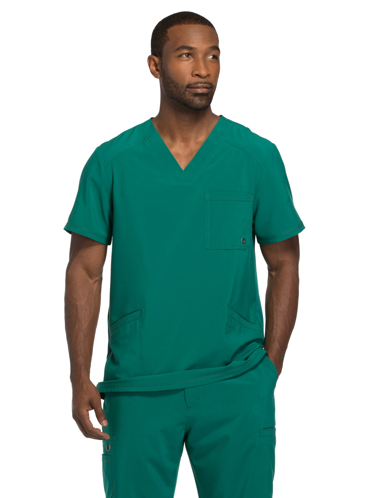 Men's Three-Pocket V-Neck Scrub Top - CK900A - Hunter Green