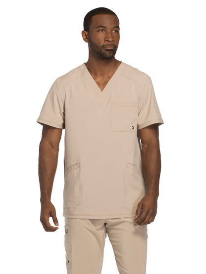 Men's Three-Pocket V-Neck Scrub Top - CK900A - Khaki