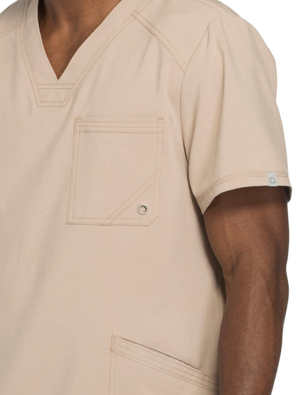 Men's Three-Pocket V-Neck Scrub Top - CK900A - Khaki