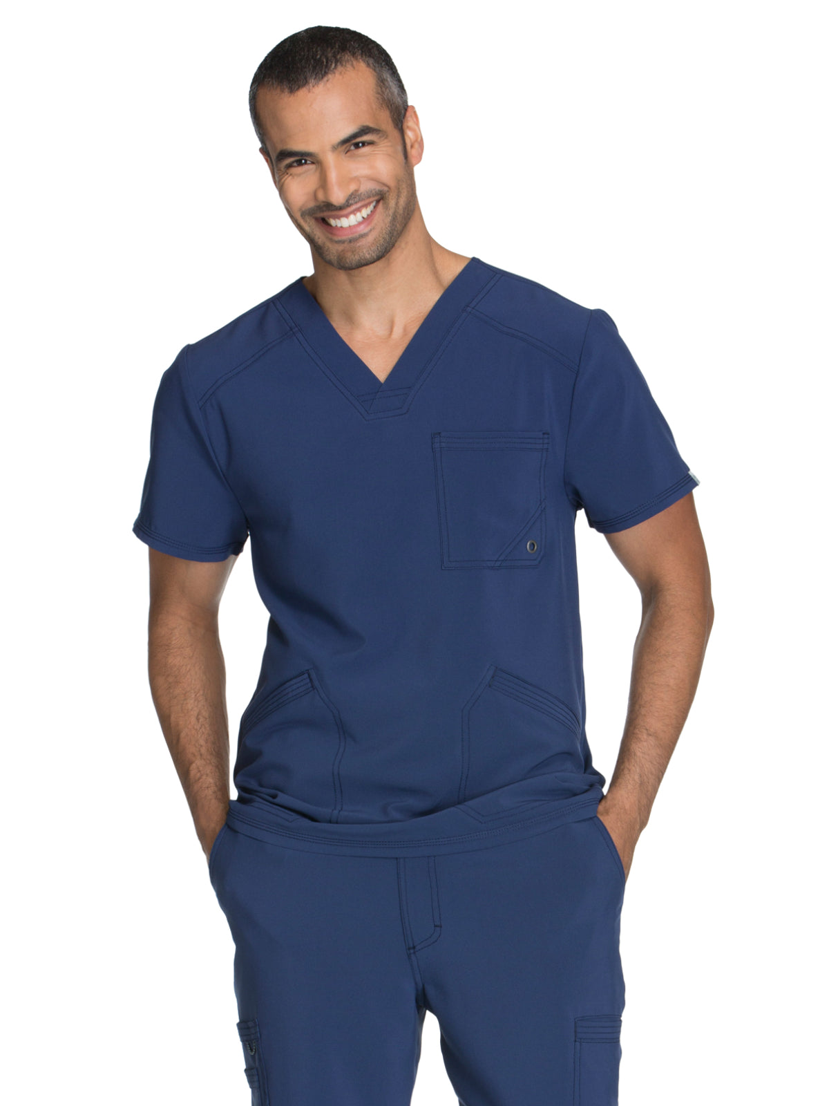 Men's Three-Pocket V-Neck Scrub Top - CK900A - Navy