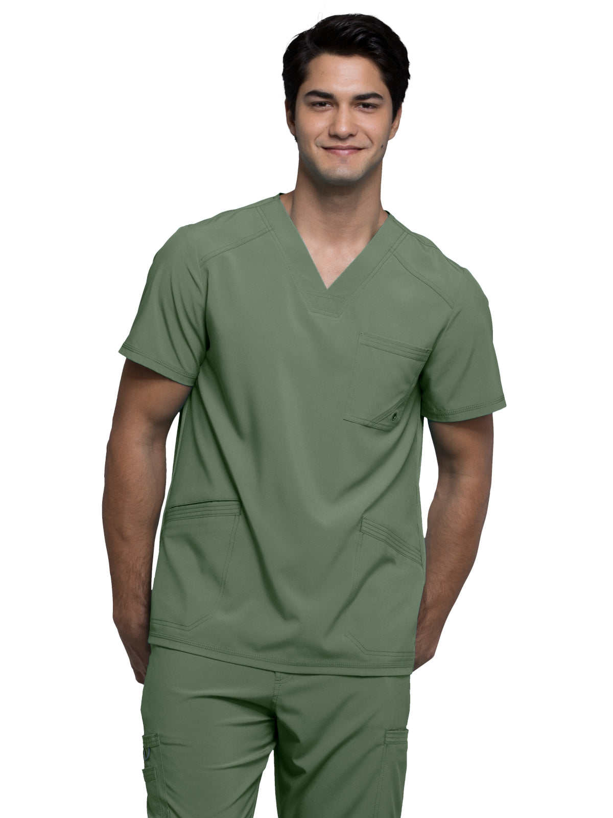 Men's Three-Pocket V-Neck Scrub Top - CK900A - Olive