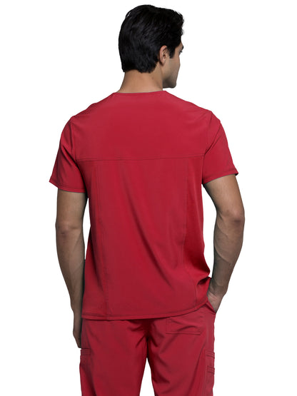 Men's Three-Pocket V-Neck Scrub Top - CK900A - Red