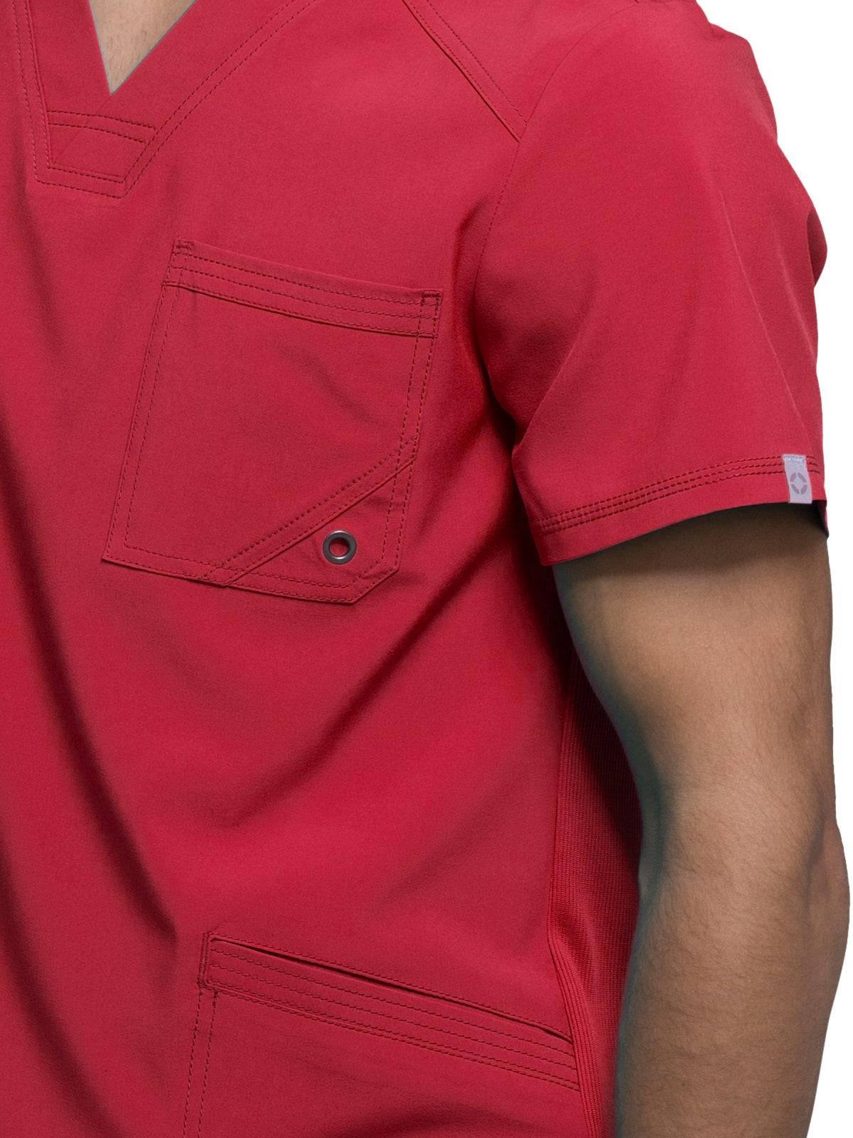 Men's Three-Pocket V-Neck Scrub Top - CK900A - Red