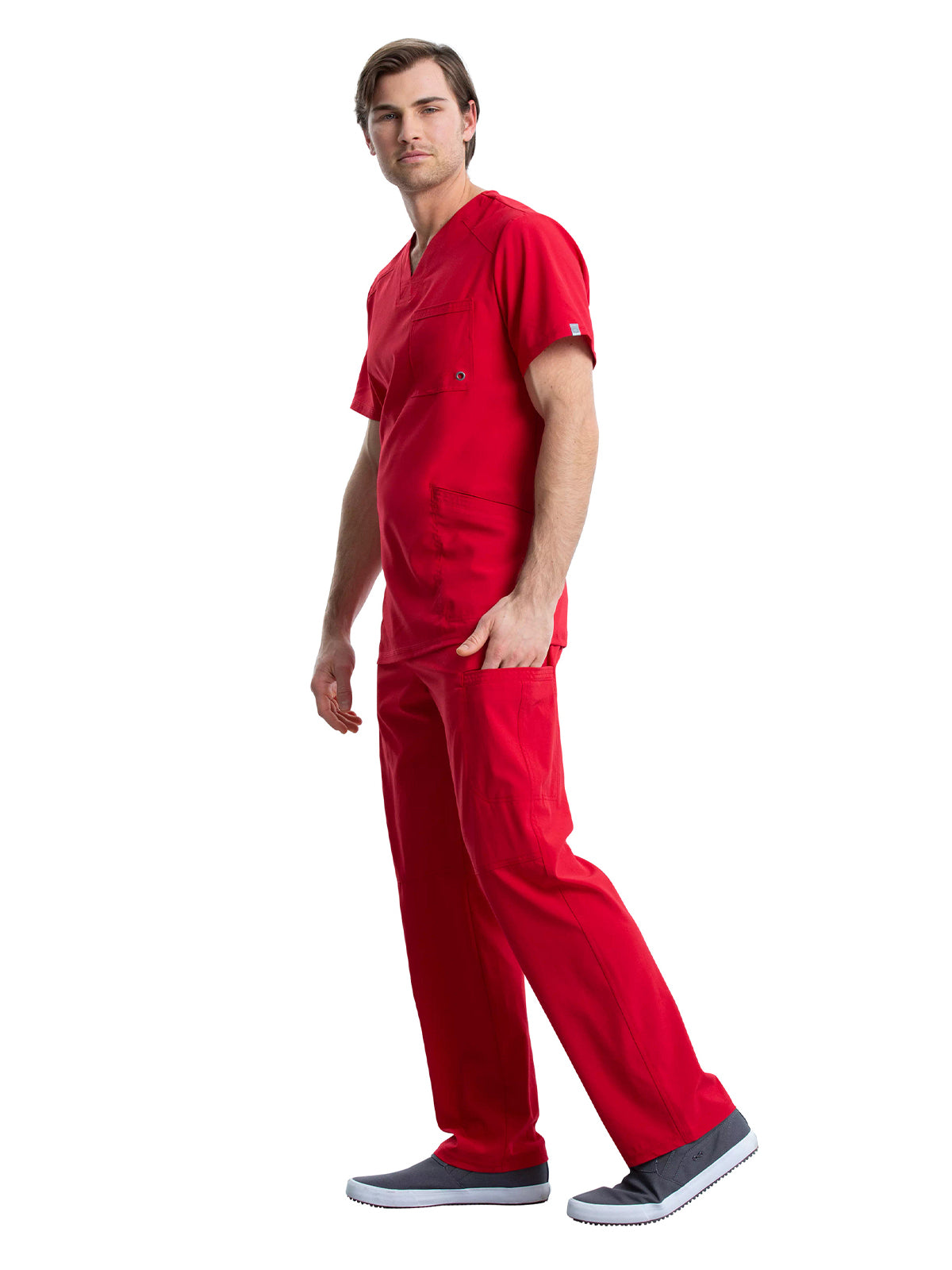 Men's Three-Pocket V-Neck Scrub Top - CK900A - Red