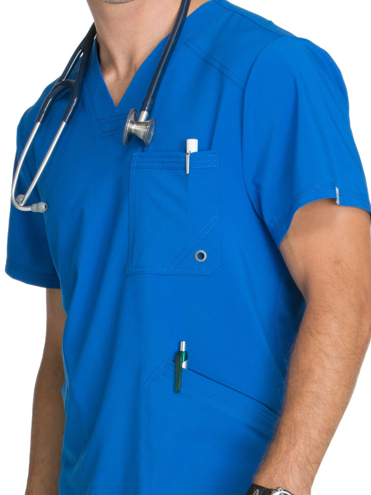 Men's Three-Pocket V-Neck Scrub Top - CK900A - Royal