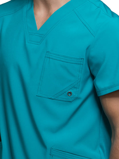 Men's Three-Pocket V-Neck Scrub Top - CK900A - Teal Blue