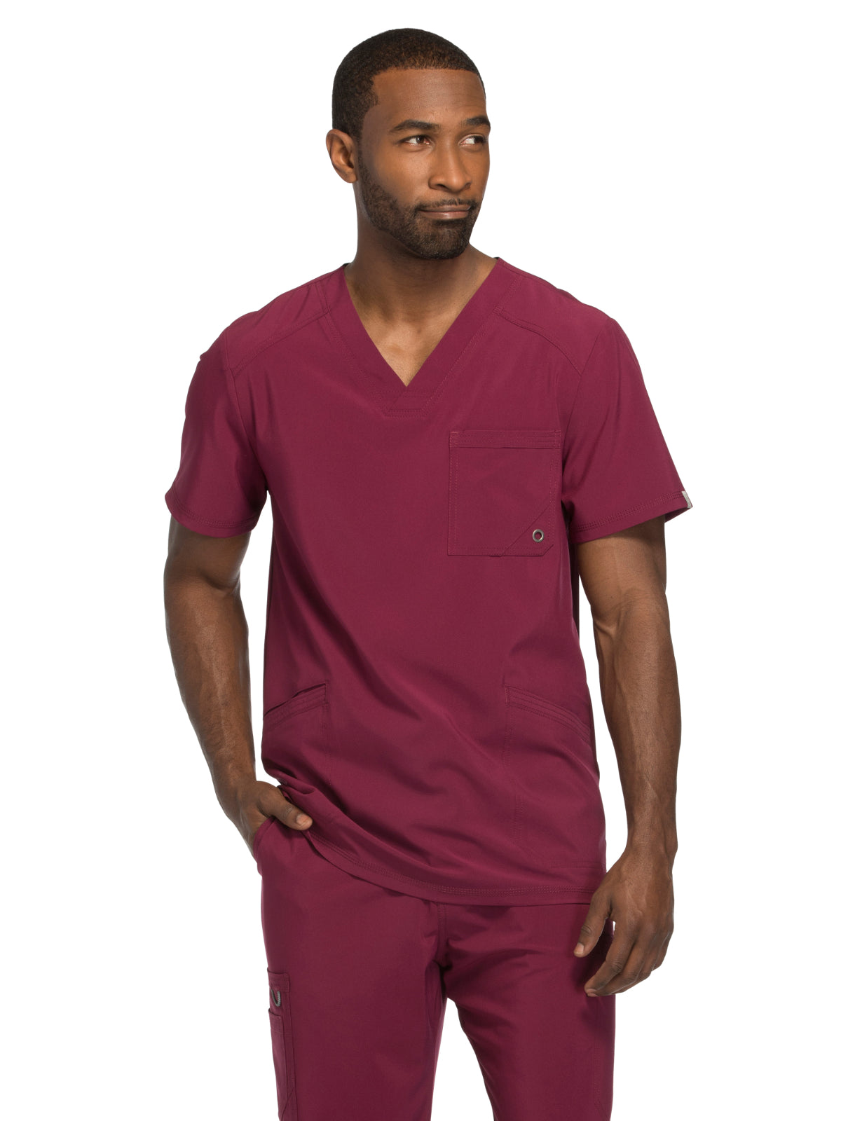 Men's Three-Pocket V-Neck Scrub Top - CK900A - Wine