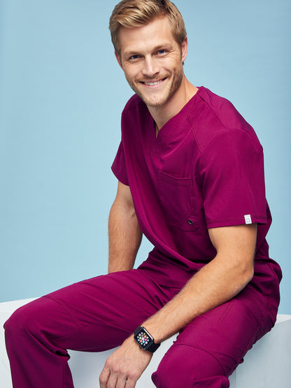 Men's Three-Pocket V-Neck Scrub Top - CK900A - Wine