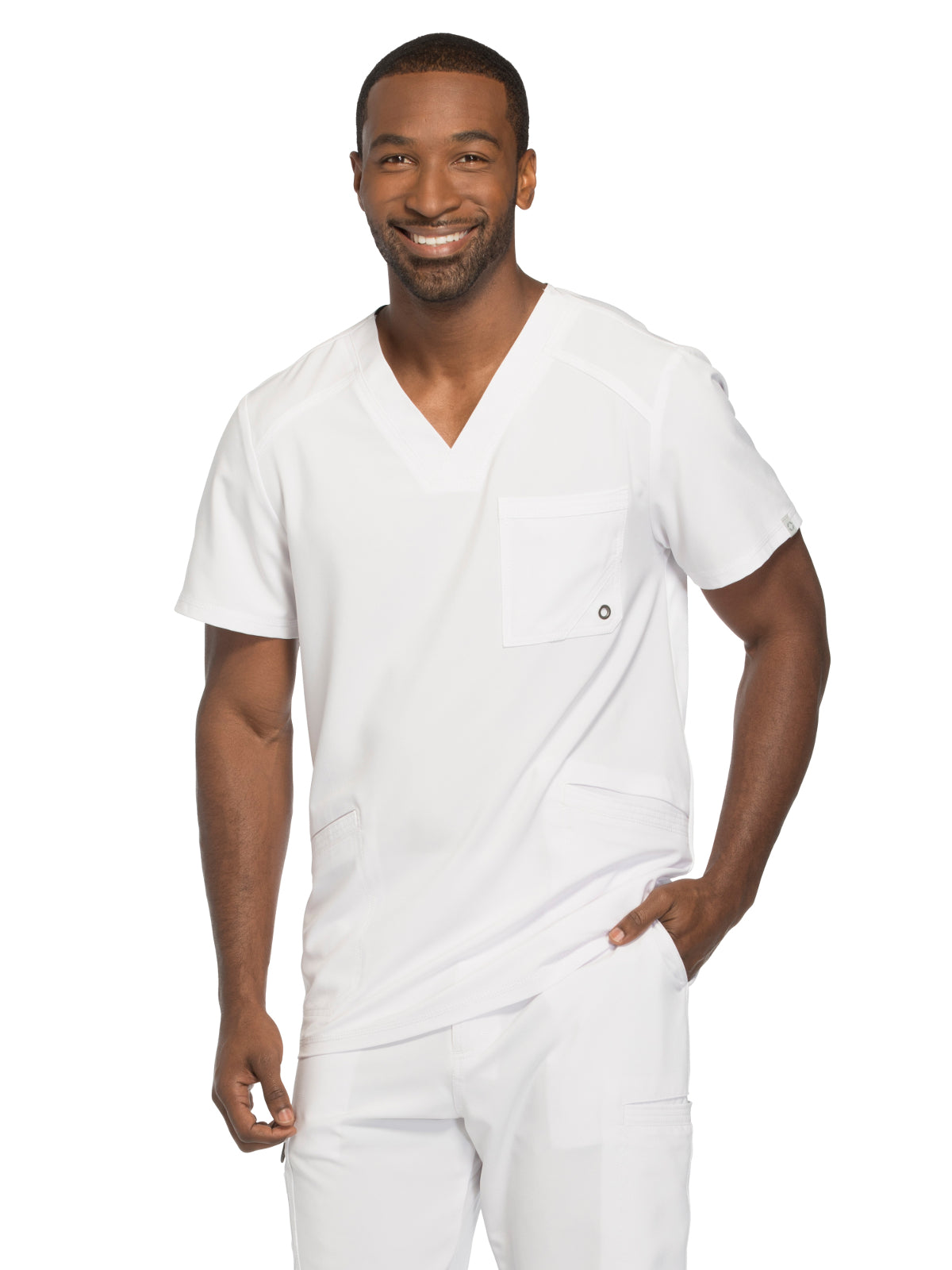 Men's Three-Pocket V-Neck Scrub Top - CK900A - White