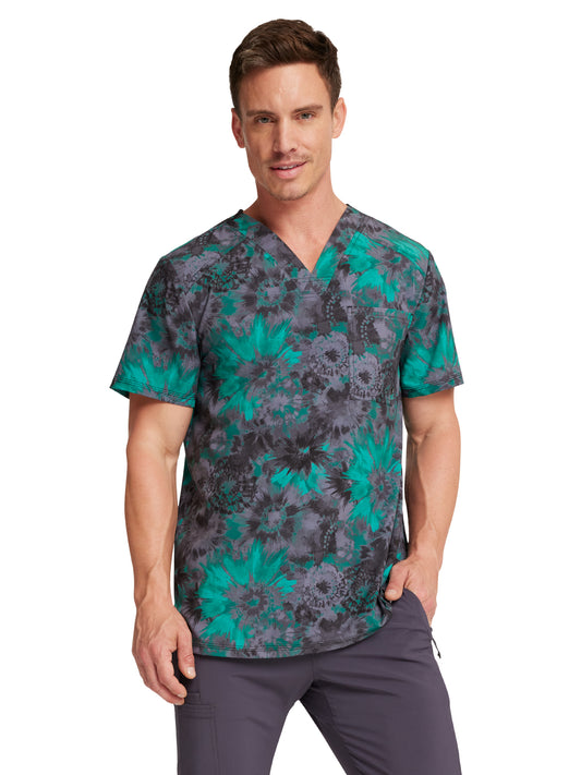 Men's 1-Pocket V-Neck Print Top - CK902 - Texture Burst